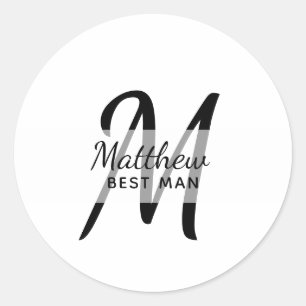 Pegatina Redonda Monograma BEST MAN Groomsmen Groomsman Añadir nomb