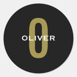 Pegatina Redonda Monograma blanco dorado negro personalizado