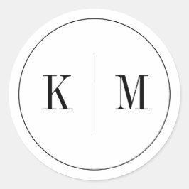 Pegatina Redonda Monograma blanco negro elegante