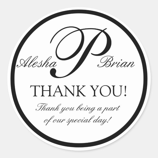 Pegatina Redonda Monograma blanco negro P Pegatinas favoritos de la (Anverso)