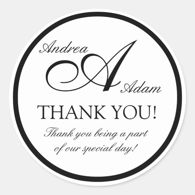 Pegatina Redonda Monograma blanco negro Pegatinas a favor de la bod (Anverso)