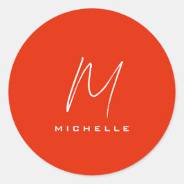 Pegatina Redonda Monograma blanco rojo elegante caligrafía su nombr