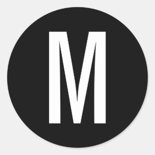 Pegatina Redonda Monograma blanco y negro simple y moderno