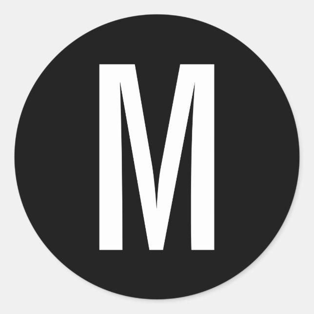 Pegatina Redonda Monograma blanco y negro simple y moderno (Anverso)