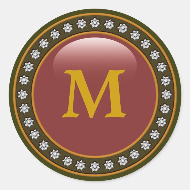 Pegatina Redonda Monograma Bling (Anverso)