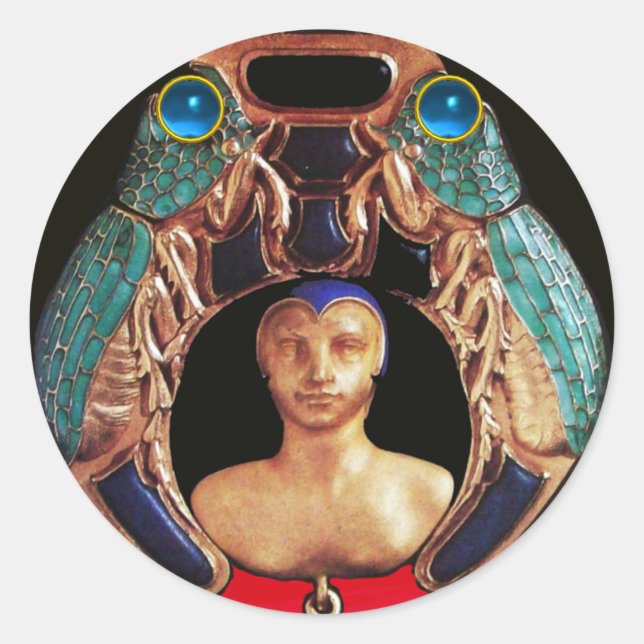 Pegatina Redonda Monograma Blue Lady Bug, Lapis y Sapphire Gem Ston (Anverso)