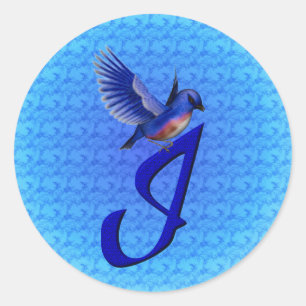 Pegatina Redonda Monograma Bluebird Inicial I Elegante