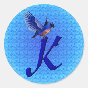 Pegatina Redonda Monograma Bluebird K inicial elegante