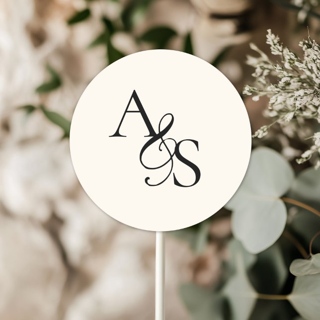 Pegatina Redonda Monograma, Boda (Personalized, Elegant, Classic, Monogram, Beige, Wedding Sticker.)