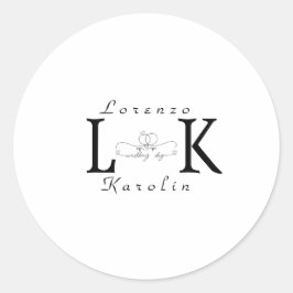 Pegatina Redonda Monograma Boda blanco Elegante simple Minimalista