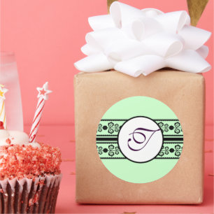 Pegatina Redonda Monograma Boda Borders Mint