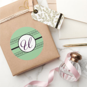 Pegatina Redonda Monograma Boda Borders Mint