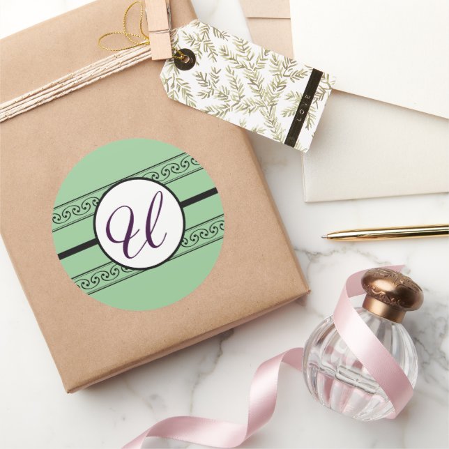 Pegatina Redonda Monograma Boda Borders Mint (Regalar)