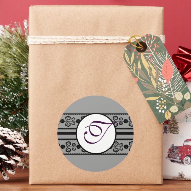 Pegatina Redonda Monograma Boda Borders Mint (Vacaciones)