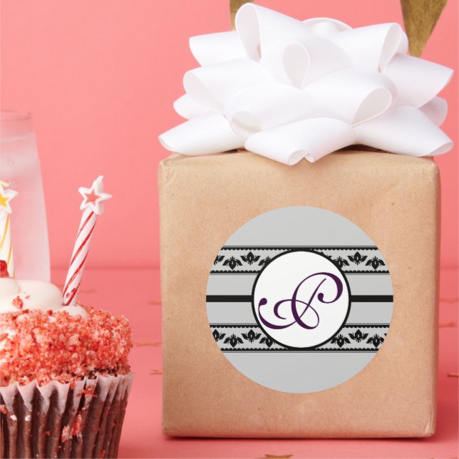 Pegatina Redonda Monograma Boda Borders Mint (Fiesta)