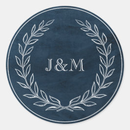 Pegatina Redonda Monograma Boda de acuarela elegante de la Marina