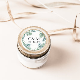 Pegatina Redonda Monograma Boda de follaje tropical