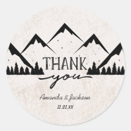 Pegatina Redonda Monograma Boda de la aventura de las montañas