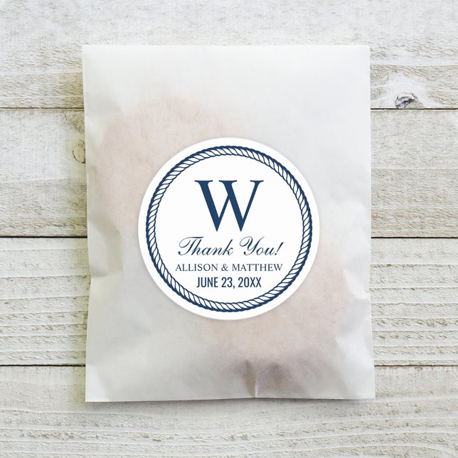 Pegatina Redonda Monograma Boda de la Marina Náutica (Subido por el creador)