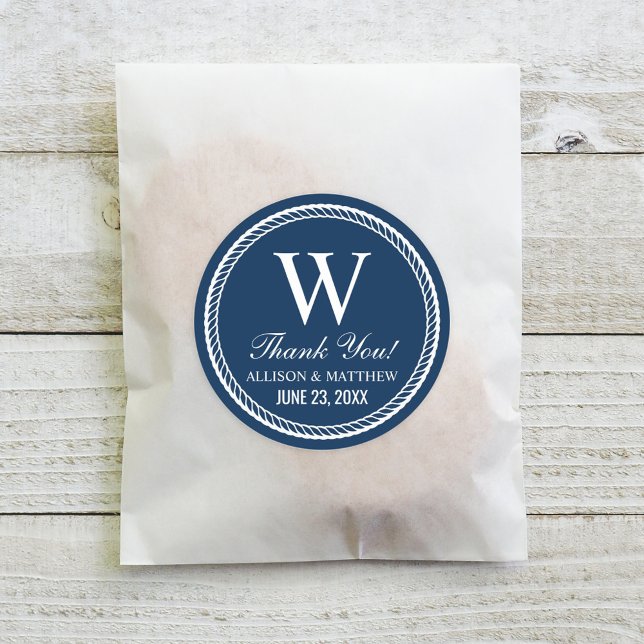 Pegatina Redonda Monograma Boda de la Marina Náutica (Subido por el creador)