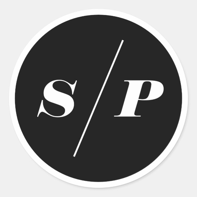 Pegatina Redonda Monograma Boda de tipografía cursiva negrita negra (Anverso)