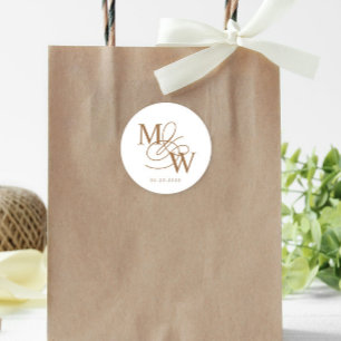 Pegatina Redonda Monograma Boda de tipografía de lujo