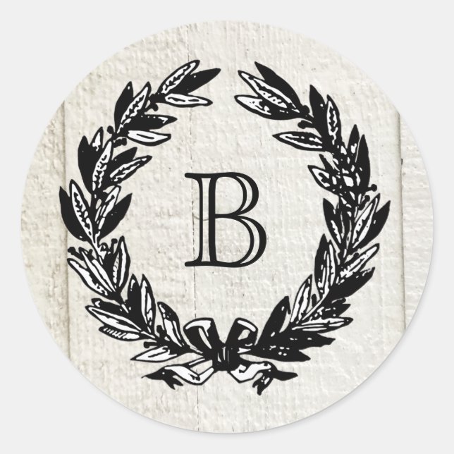 Pegatina Redonda Monograma Boda Familia Crest Emblem Vintage Clase (Anverso)