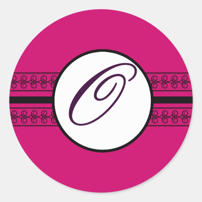 Pegatina Redonda Monograma Boda Fronteras Rasberry Profunda (Anverso)