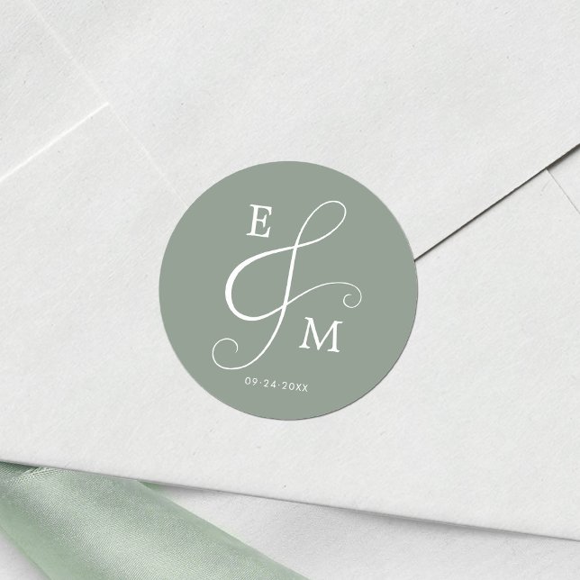 Pegatina Redonda Monograma Boda moderno elegante Ampersand (Subido por el creador)