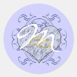 Pegatina Redonda Monograma Boda Vow Heart