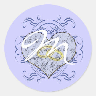 Pegatina Redonda Monograma Boda Vow Heart
