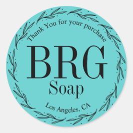 Pegatina Redonda Monograma Botánico Turquesa Gracias Comprar