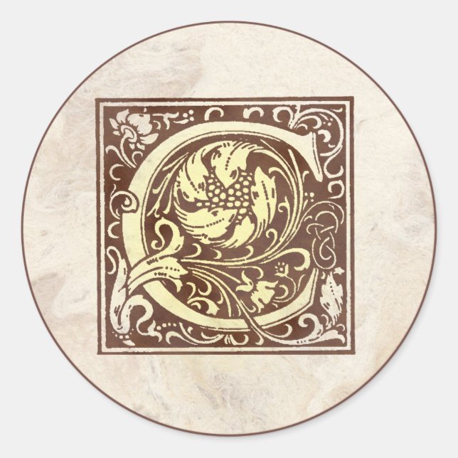 Pegatina Redonda Monograma C de cosecha (Anverso)