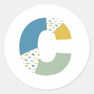 Pegatina Redonda Monograma C de letra abstracta moderna personaliza