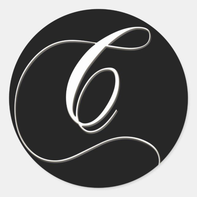 Pegatina Redonda Monograma C: elegante blanco y negro (Anverso)