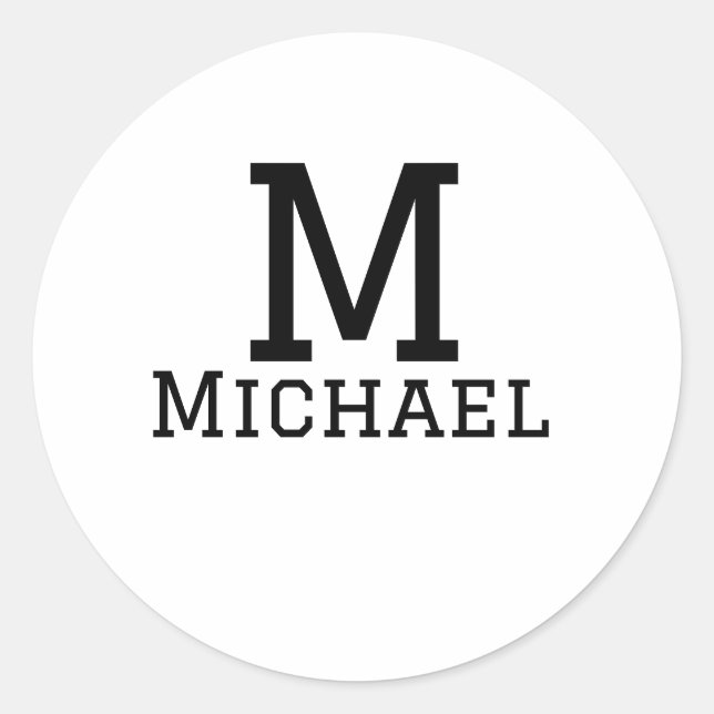 Pegatina Redonda Monograma capital masculino agregar nombre simple  (Anverso)