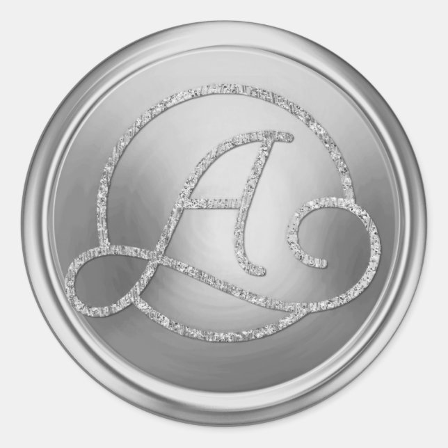 Pegatina Redonda Monograma Círculo de Plata TODAS LAS INICIALES (Anverso)