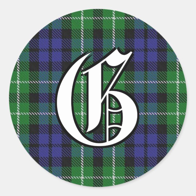 Pegatina Redonda Monograma Clan Graham Tartan (Anverso)