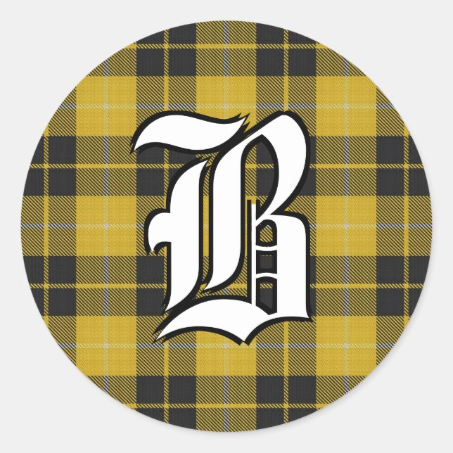 Pegatina Redonda Monograma clásico Barclay Tartan (Anverso)