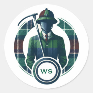 Pegatina Redonda Monograma clásico de preppy