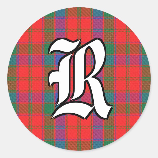 Pegatina Redonda Monograma clásico de Robertson Tartan (Anverso)