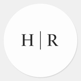 Pegatina Redonda Monograma clásico elegante blanco negro minimalist