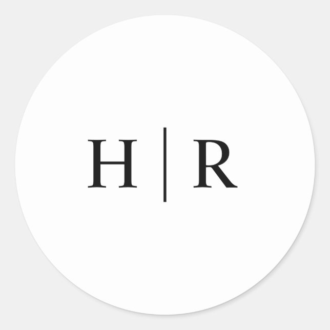 Pegatina Redonda Monograma clásico elegante blanco negro minimalist (Anverso)