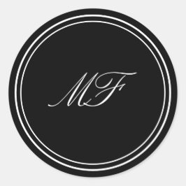 Pegatina Redonda Monograma clásico formal enmarcado Boda blanco neg