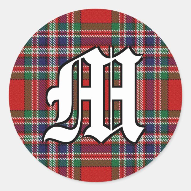 Pegatina Redonda Monograma clásico MacFarlane Tartan (Anverso)
