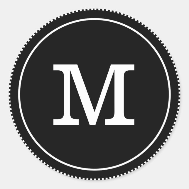 Pegatina Redonda Monograma Clásico Simple En Blanco Y Negro (Anverso)