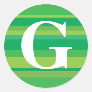 Pegatina Redonda Monograma con fondo coloreado a rayas - G
