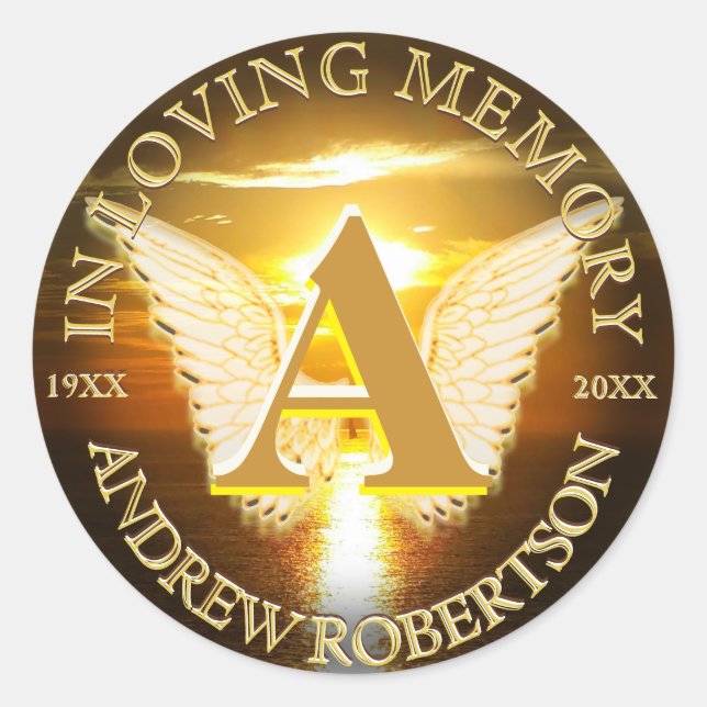 Pegatina Redonda Monograma conmemorativo del océano atardecer (Anverso)