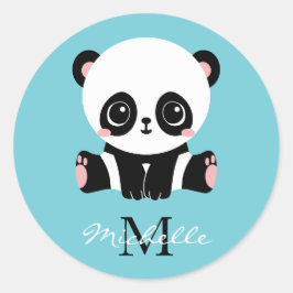 Pegatina Redonda Monograma Cute Panda Goma de burbuja personalizada