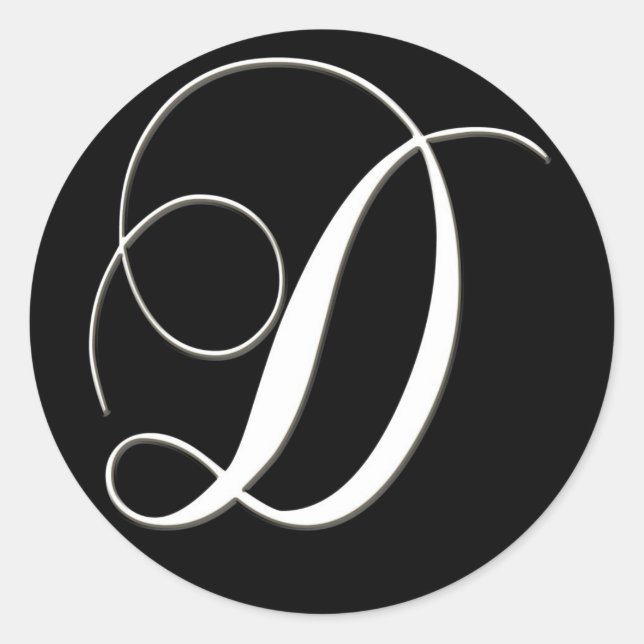 Pegatina Redonda Monograma D - blanco y negro elegantes (Anverso)
